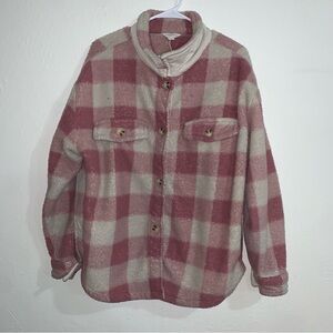 Aeropostale pink checkered Sherpa button jacket M